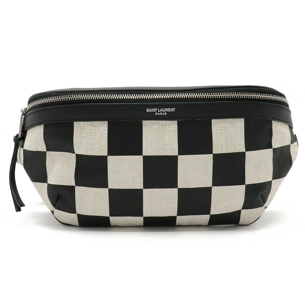 SAINT LAURENT PARIS YSL Yves Saint Belt Bag Waist Flag Check Canvas Black White
